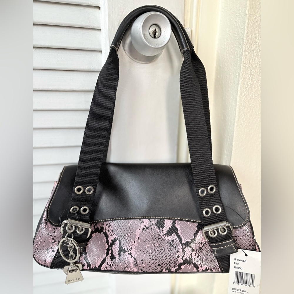 NWT Nine West Pink & black Snakeskin Purse Vintage Y2K spacious various pockets - Picture 4 of 15